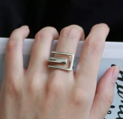 Anello regolabile argento placcato 925 / ring silver geometry adjustable  - Immagine 1 di 3