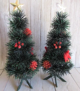 Vintage Paar Kunststoff Flaschenbürste Weihnachtsbäume rot beflockt Ornamente 13" kitschig - Bild 1 von 7
