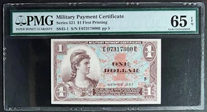 NQC Serie 521 $ 1 Militär Zahlungszertifikat - PMG Edelstein Unc 65 EPQ - Bild 1 von 2