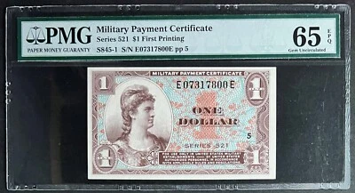 NQC Series 521 $1 Military Payment Certificate - PMG Gem Unc 65 EPQ - Image 1 of 2