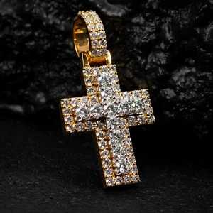 VVS Moissanite Hip Hop Yellow Gold 925 Sterling Silver Pointer Cross Pendant - Picture 1 of 5