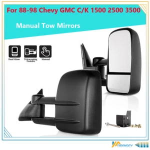 Tow Mirrors Manual For 1988-1998 Chevy GMC C/K 3500 2500 1500 Truck Pair - Picture 1 of 12