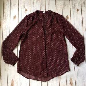Old Navy Top Women S 4 6 Sheer Chiffon Burgundy Polka Dot Peasant Long Sleeve - Picture 1 of 4