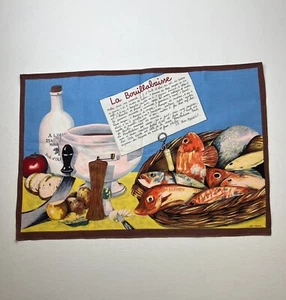 Vtg Vony France Towel La Bouillabaisse MCM Recipe Food Travel Fish Party STAIN - Picture 1 of 4