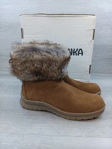 Minnetonka Womens Boots Size 6M Everett Brown Suede Leather Faux Fur Shearling - Picture 1 of 11