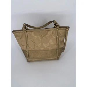Bolso de Mano Coach Signature a Rayas Tachonado Lúrex Dorado Bolso de Hombro Cartera - Imagen 1 de 10