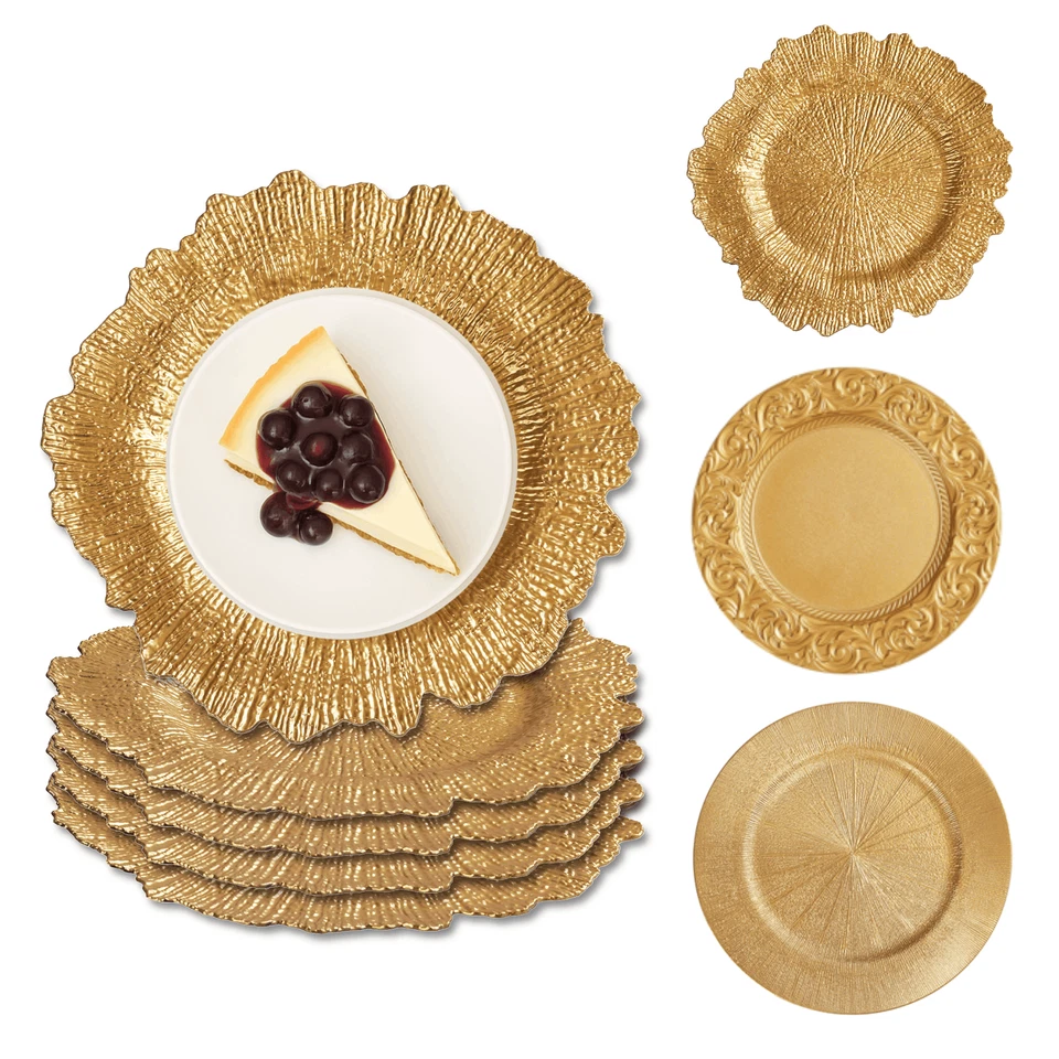 Paquete de 100 placas de cargador de borde con volantes de oro a granel de 13" reutilizables decoración de mesa de boda EE. UU. Foto 1 de 4