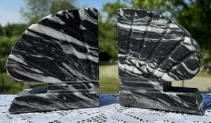 Vintage Onyx Scalloped Seashell Bookends Marble Stone - Picture 1 of 11