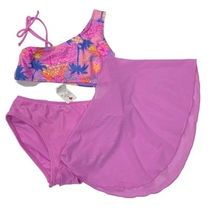 New Cat & Jack Girls Medium 8 Tropical Floral 2PC Bikini Swim Suit Coverup Skirt - Picture 1 of 4