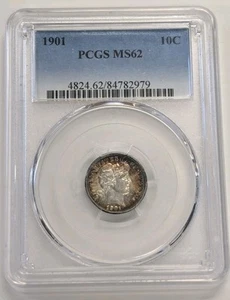 1901-P Barber Dime PCGS MS62- Beautiful Toning Both Sides - Picture 1 of 2