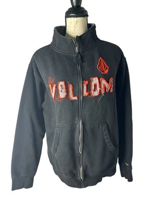 Vintage Volcom Stone Sweatshirt Mens Small Black Red Zip Up Mock Neck - Image 1 of 4