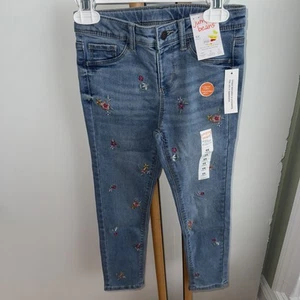 Jumping Beans Denim Jeans Girls 6X Adjustable Wasit NWT NEW embroidered flowers - Picture 1 of 6