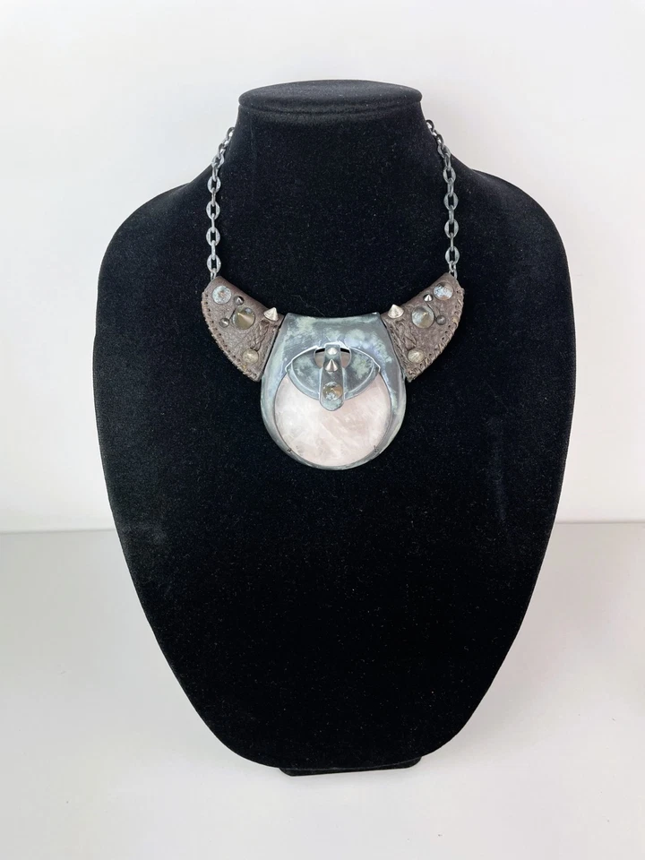 HUGE TRIBAL VINTAGE ROSE QUARTZ STATEMENT NECKLACE Tribal Ethnic BOHO Cosplay - Image 1 of 4