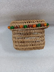 Handmade Seagrass Basket With Beaded Lid Made In Bangladesh - Picture 1 of 6