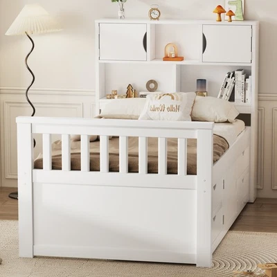 Twin Size Captain Platform Bed Frame with Storage Bookcases & Shelves,Drawers - Image 1 of 4