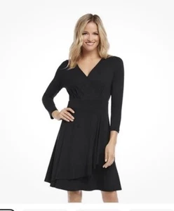 Karen Kane Faux Wrap Womens Dress MIDI size XL color Black Made In USA - Picture 1 of 11