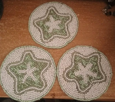BRAND NEW 3 PC SET COASTAL BEACHY COLLECTION SAND DOLLAR SEEDED/ BEADED COASTERS - Image 1 of 4
