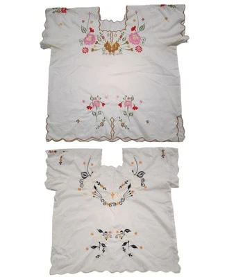 2X Set of 2 HAWAIIAN-MEXICO BLOUSES, SHIRTS; 48”C Pink, Brown, Ivory Embroidery - Image 1 of 4