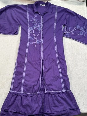 Nataya Embroidered Floral Dress Button Front Lined Purple Women Sz Medium - Image 1 of 4