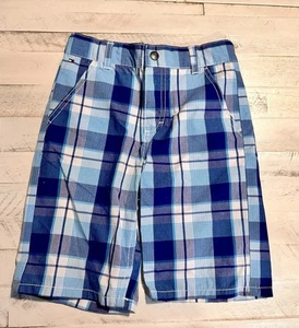 Tommy Hilfiger BOYS 7 Flat Front Blue Plaid Chino Shorts - Picture 1 of 3