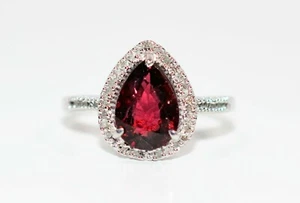 Natural Rubellite & Diamond Ring 10K White Gold 1.62tcw Pink Tourmaline Ring - Picture 1 of 12