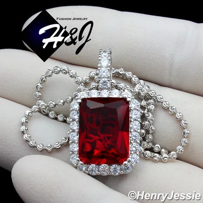 COLLAR DE CUENTAS DE PLATA ESTERLINA 925 24"X2MM CORTE LUNA COLGANTE RUBÍ SIMULADO 3D*156 Foto 1 de 4