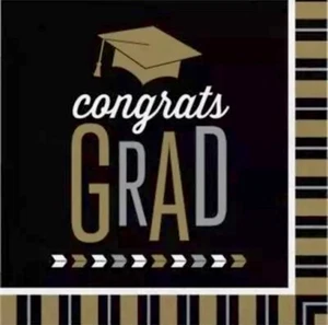 Glitzy Grad Lunch Napkins Paper 16 Pack Graduation Party Tableware Decorations - Picture 1 of 1