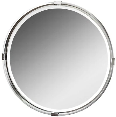 Contemporary Modern 30" Round Wall Mirror | Silver Nickel Chrome - Image 1 of 4