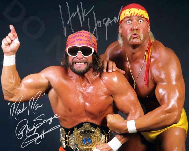 Foto reimpressão autografada 8x10 Hulk Hogan Randy Macho Man Savage Mega Powers - Imagem 1 de 1