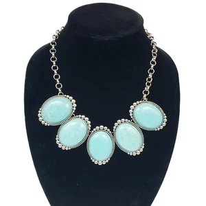 Paparazzi Necklace & Earrings Set Silver Tone W/ Turquoise Color Oval Stones NWT - Picture 1 of 8