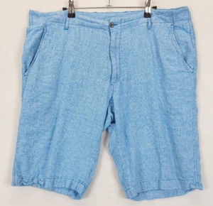 Neiman Marcus Chino Shorts 100% Linen Houndstooth Men 36 Pockets Blue White - Picture 1 of 11