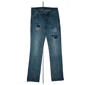 YESSICA C&A Damen Jeans stretch straight Hose Gr 38 L32 Patchwork used look Blau