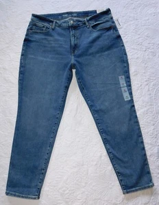 ANTIGUO AZUL MARINO 2021 -talla 18 - RASGO ALTO ORIGINAL Pantalones de mezclilla rectos secretos suaves nuevos con etiquetas - Imagen 1 de 6