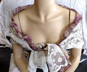 KRAGEN HANDARBEIT SCHAL CAPELET KOPF ZWEI SEITEN SPITZE UND SEIDE BRAUN + CREME GESCHENK - Bild 1 von 1