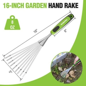 WORKPRO 16" Hand Rake Small Garden Hand Tool for Gardening with Soft Handle USA - Picture 1 of 10