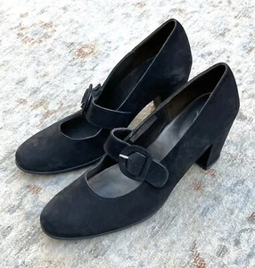 Arche EUC Black Suede Mary Jane Buckle Pumps Heels Sz 41, 10 US - Picture 1 of 9