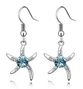 New White Gold Filled Blue Topaz CZ & Crystal Star Starfish Hook Dangle Earrings - Picture 1 of 1