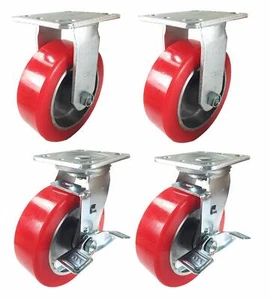 Ein Satz 4 Rollen Polyurethan auf Aluminium 6" 8" - Bild 1 von 13