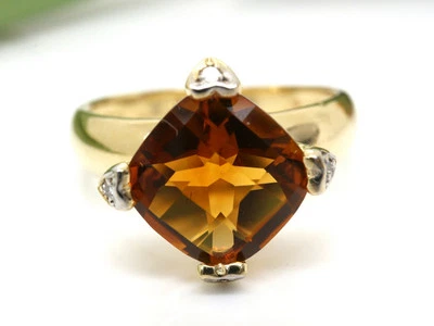 GOLDJUNGE69 * FACETTENREICH DAMEN RING (18) CITRIN 4x DIAMANT  375er GELBGOLD - Bild 1 von 4