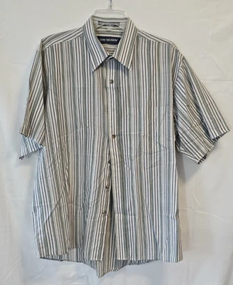 Camisa Van Heusen Hombre Talla L Azul Multi Rayas Botón Frontal Manga Corta Bolsillo Foto 1 de 4