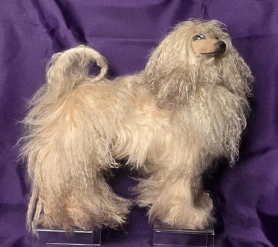 Afghan Hound VTG Realistic life like sculpture, statue figurine wood hair signed - Image 1 of 4