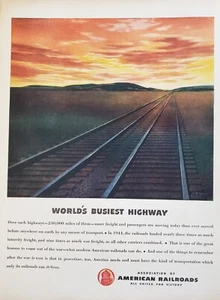 American Railroads Assoc. 1945 Worlds Busiest Highway Railroads Sunset Print Ad - Bild 1 von 1