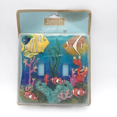 Винтажная двойная выключатель света пластина под море тропические рыбы пляж дом ванная комната - Изображение 1 из 4