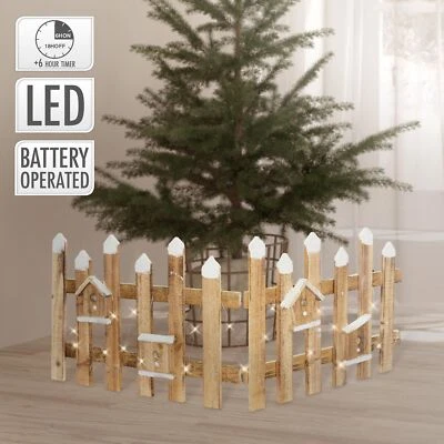 Recinzione in miniatura con LED decorazione natalizia 98x39 cm in legno marrone - Image 1 of 4