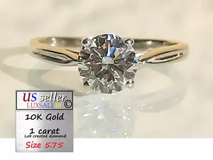 1 carat certified lab created diamond ring, 10k solid white gold ring size 5.75 - Picture 1 of 21