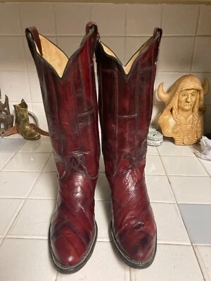 Botas femininas Black Label Tony Lama pele de enguia vermelha tamanho 5 c - estilo # 8121 - Imagem 1 de 4