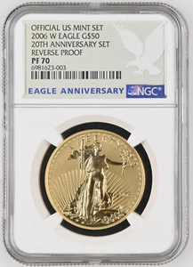 2006 W $50 American Eagle 20 Anniversary 1 Oz Gold Reverse Proof Coin NGC PF70 - Picture 1 of 4