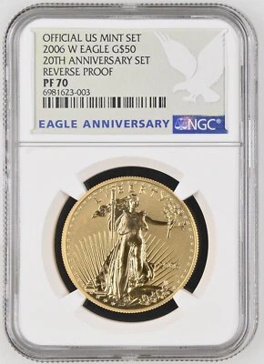 2006 W $50 American Eagle 20 Anniversary 1 Oz Gold Reverse Proof Coin NGC PF70 - Image 1 of 4