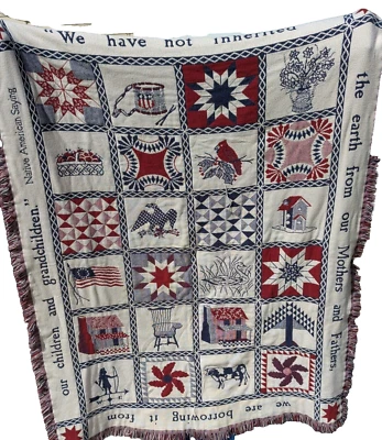 Manta Tapiz Nativo Americano Diciendo Flecos Tejido ~46x68 Foto 1 de 4