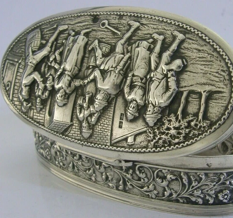 RARE LARGE DUTCH SOLID SILVER TABLE TRINKET DESK BOX 1914 ANTIQUE 162g Cover